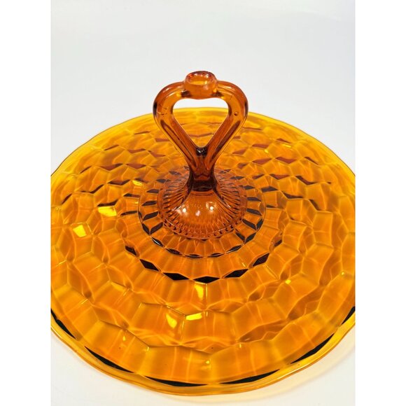 Amber Serving Tray With Handle | Indiana Colony Cubist Bube Diamond Pattern 12" - Picture 16 of 16